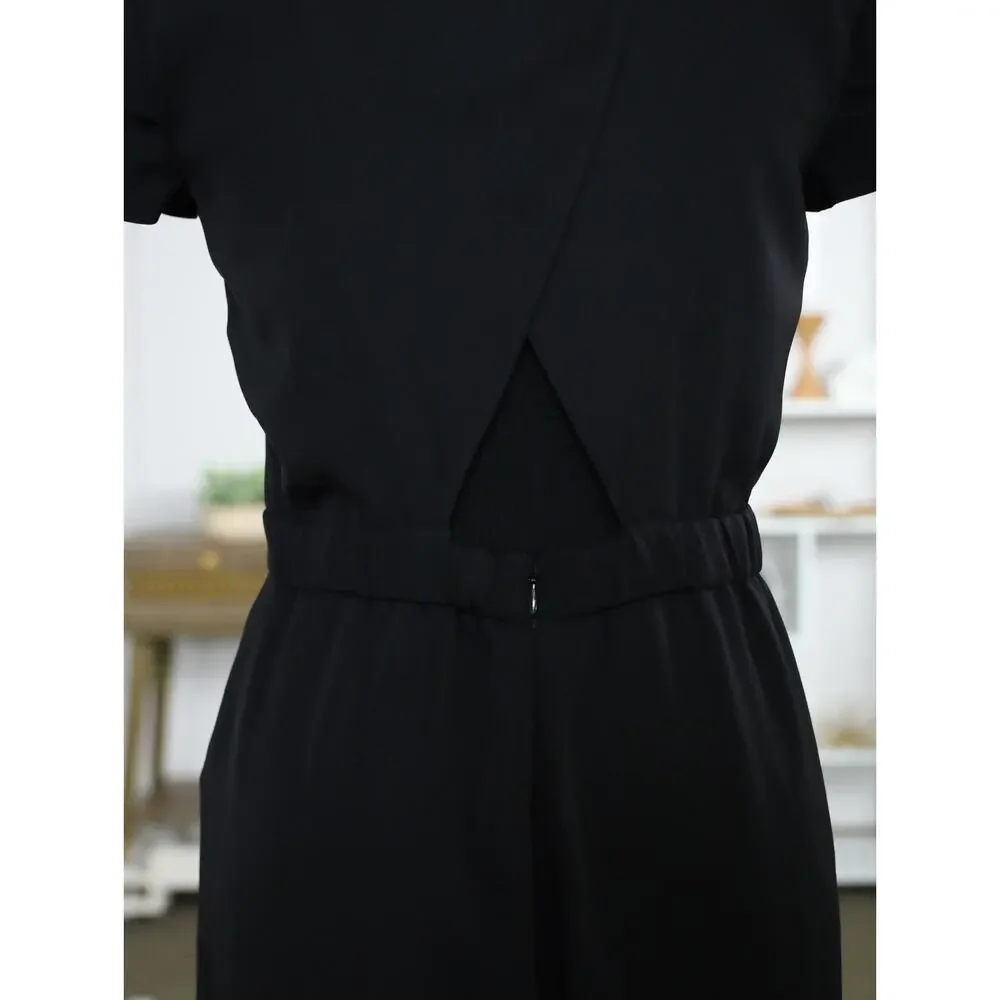 J.Crew Black Wide Leg Cropped Jumpsuit Open Back Career Minimalist Quiet Luxury